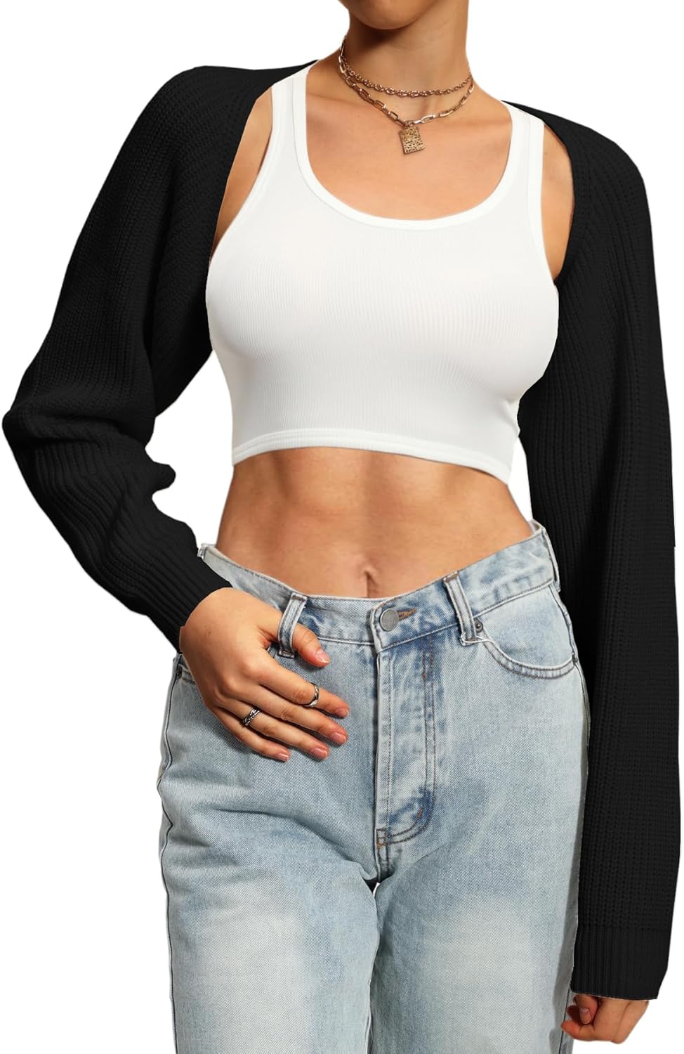 Navneet Women Knit Bolero Shoulder Shrug Sweater Long Sleeve Open Cropped Cardigan