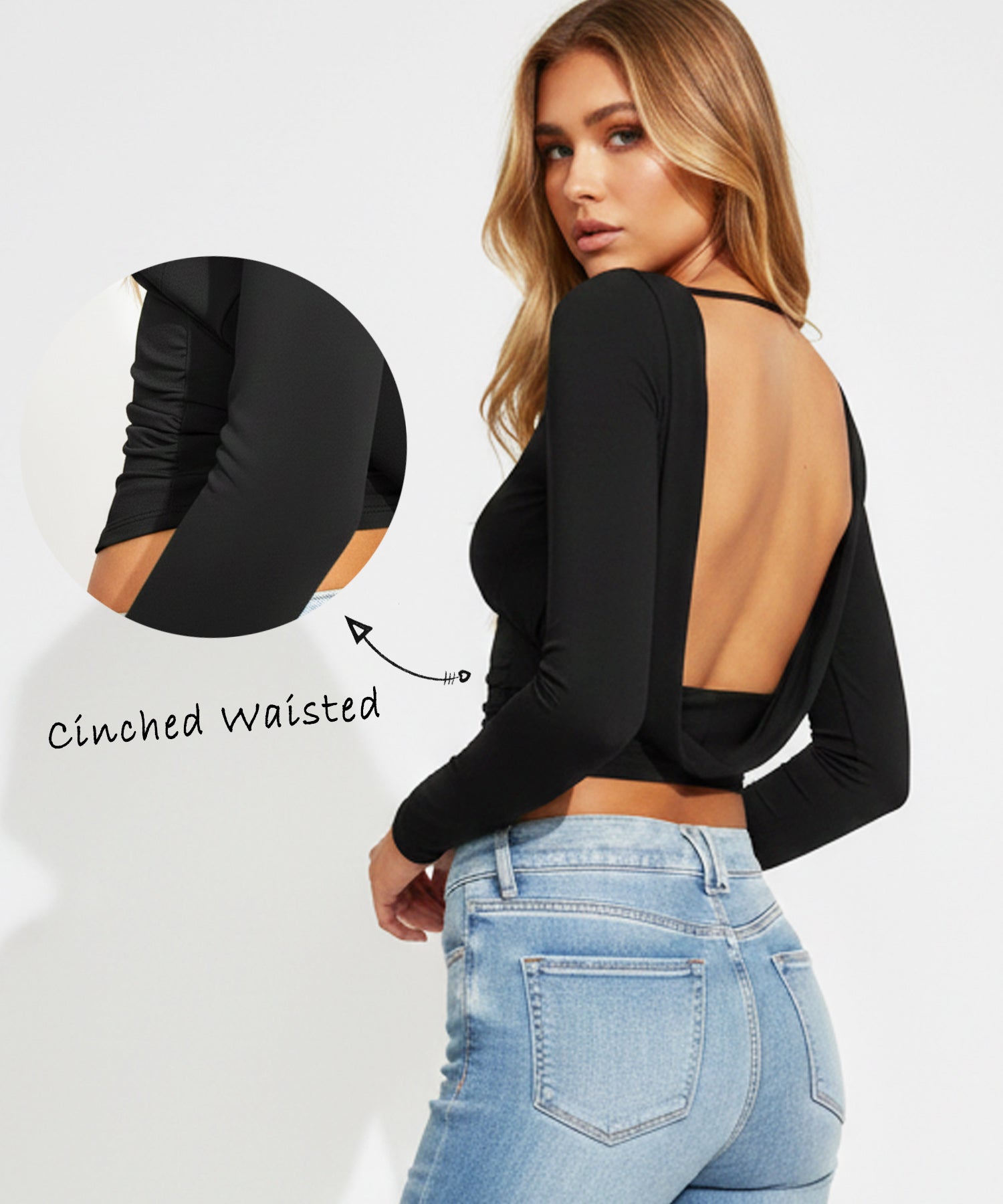 Navneet Women Sexy Y2k Cowl Back Boat Neck Long Sleeve Backless Going Out Tops