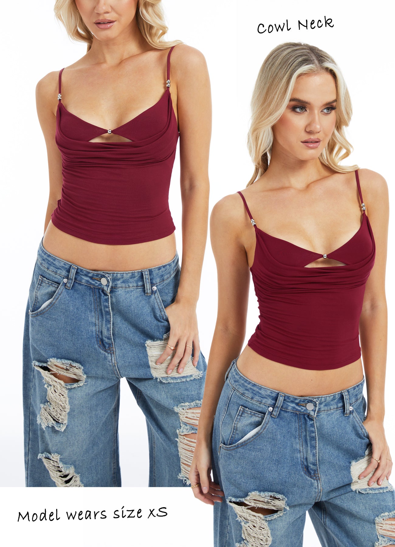 Navneet Women Layered Bra Draped Cowl Neck Tank Top Spaghetti Strap Cut Out Ruched Going Out Crop Cami Top