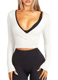 Navneet Women Long Sleeve Ballet Pilates Yoga Wrap Tie Front Tops Workout Gym Shirts Cardigan