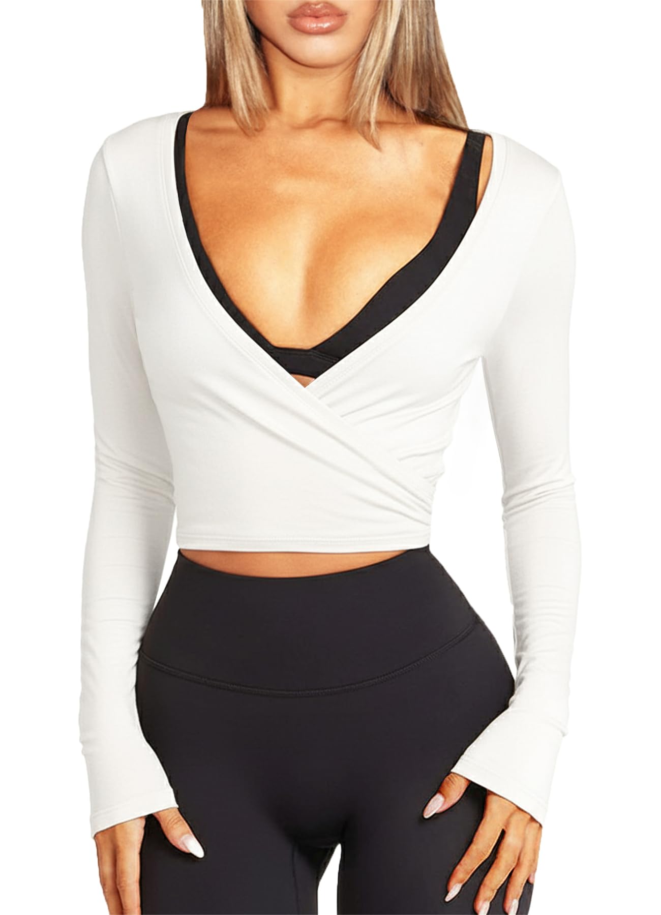 Navneet Women Long Sleeve Ballet Pilates Yoga Wrap Tie Front Tops Workout Gym Shirts Cardigan