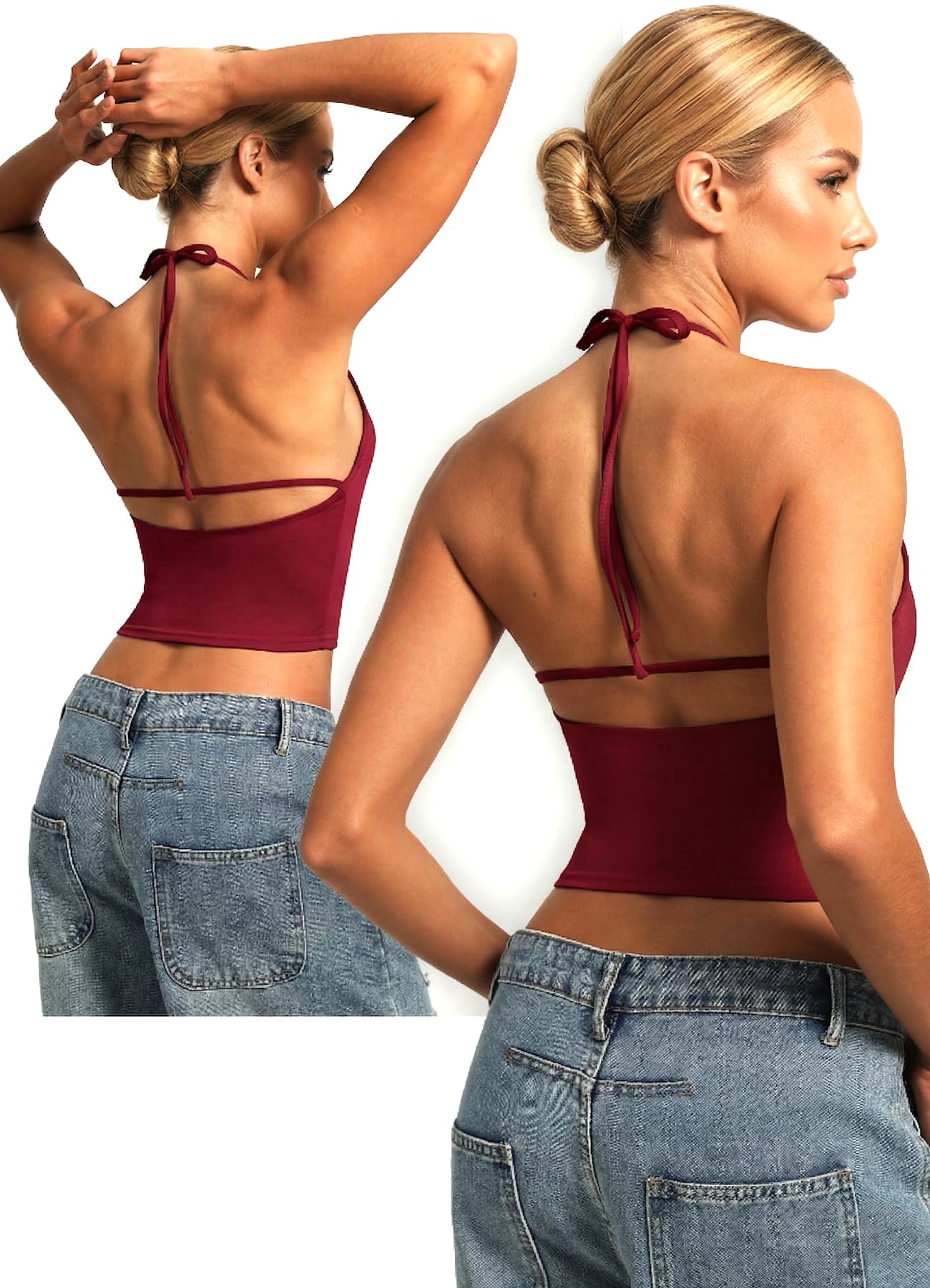 Navneet Women Y2K High Neck Tie Backless Halter Crop Top Open Back Sleeveless Going Out Tank Top