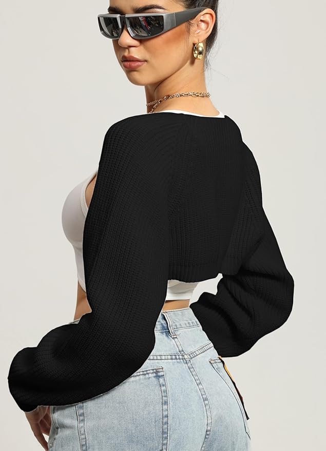 Navneet Women Knit Bolero Shoulder Shrug Sweater Long Sleeve Open Cropped Cardigan