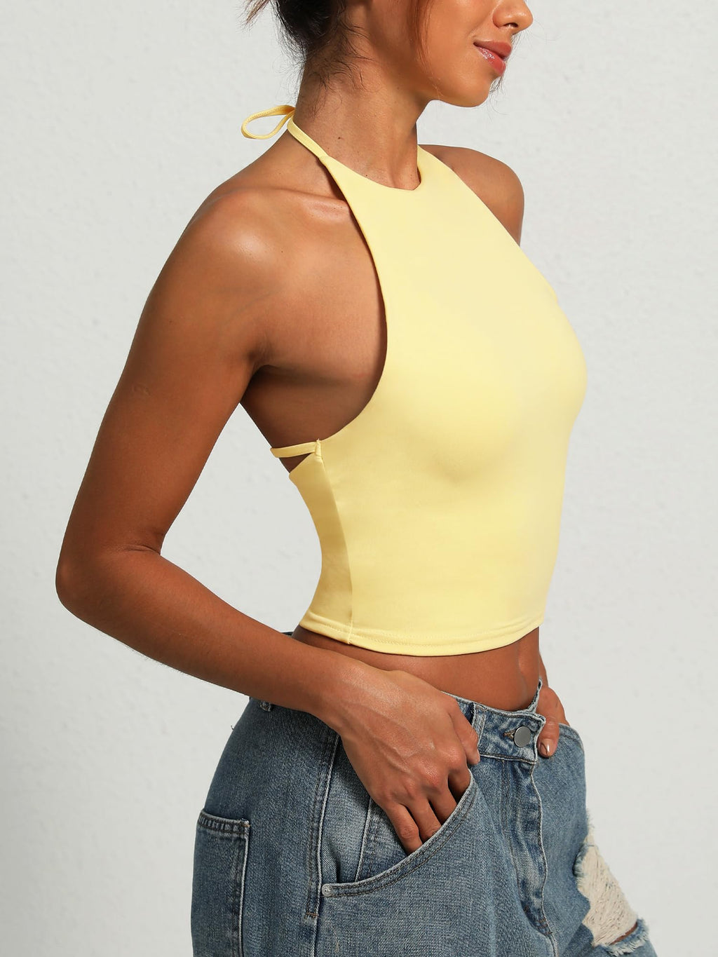 Navneet Women Y2K High Neck Tie Backless Halter Crop Top Open Back Sleeveless Going Out Tank Top