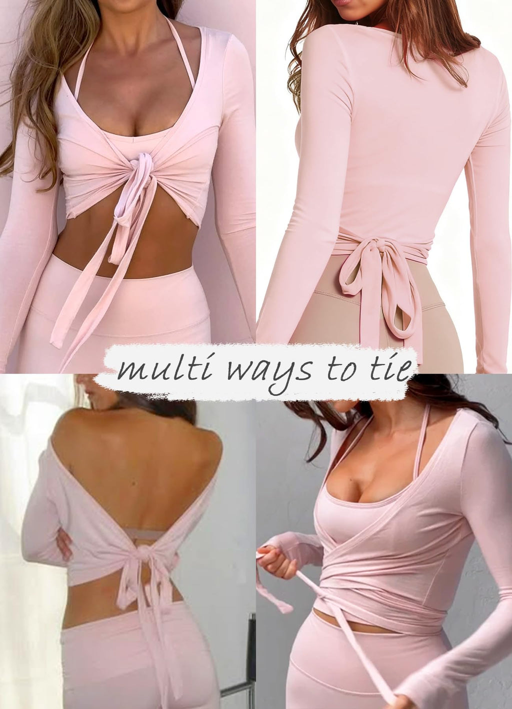 Navneet Women Long Sleeve Ballet Pilates Yoga Wrap Tie Front Tops Workout Gym Shirts Cardigan
