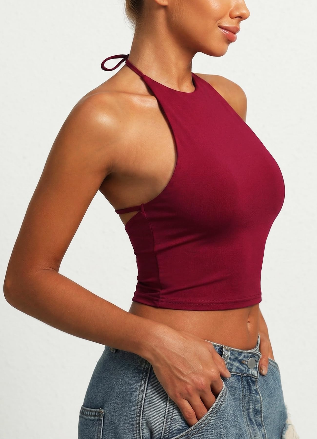 Navneet Women Y2K High Neck Tie Backless Halter Crop Top Open Back Sleeveless Going Out Tank Top