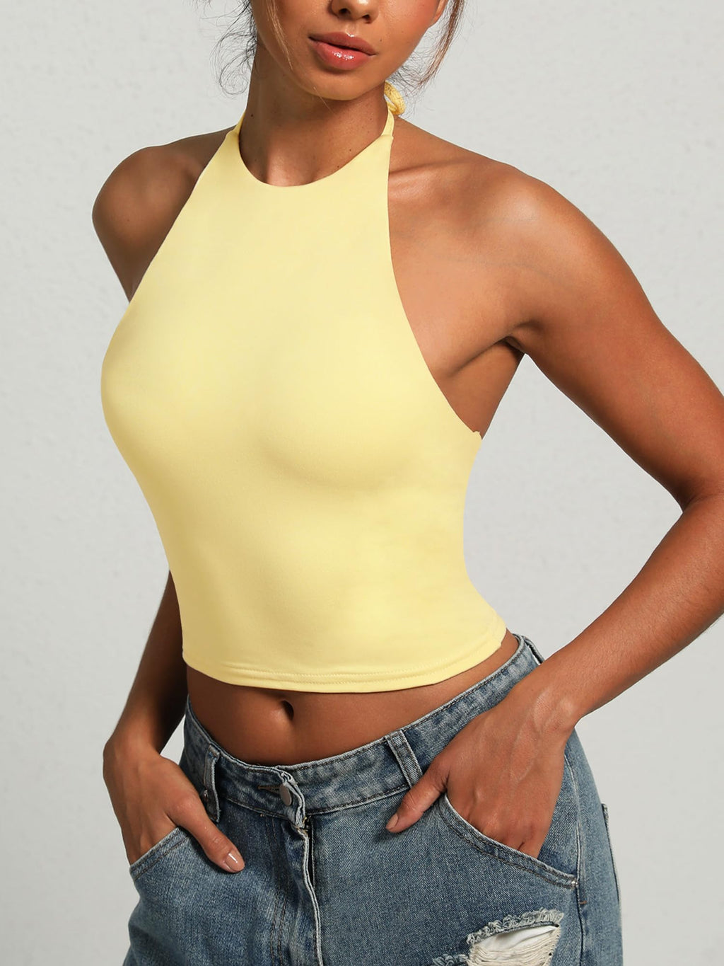 Navneet Women Y2K High Neck Tie Backless Halter Crop Top Open Back Sleeveless Going Out Tank Top