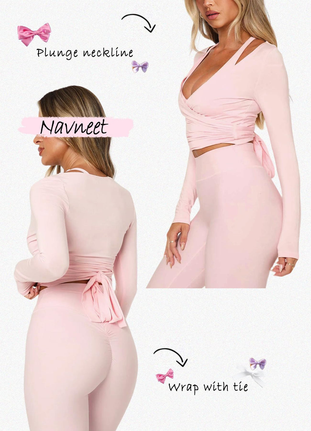 Navneet Women Long Sleeve Ballet Pilates Yoga Wrap Tie Front Tops Workout Gym Shirts Cardigan