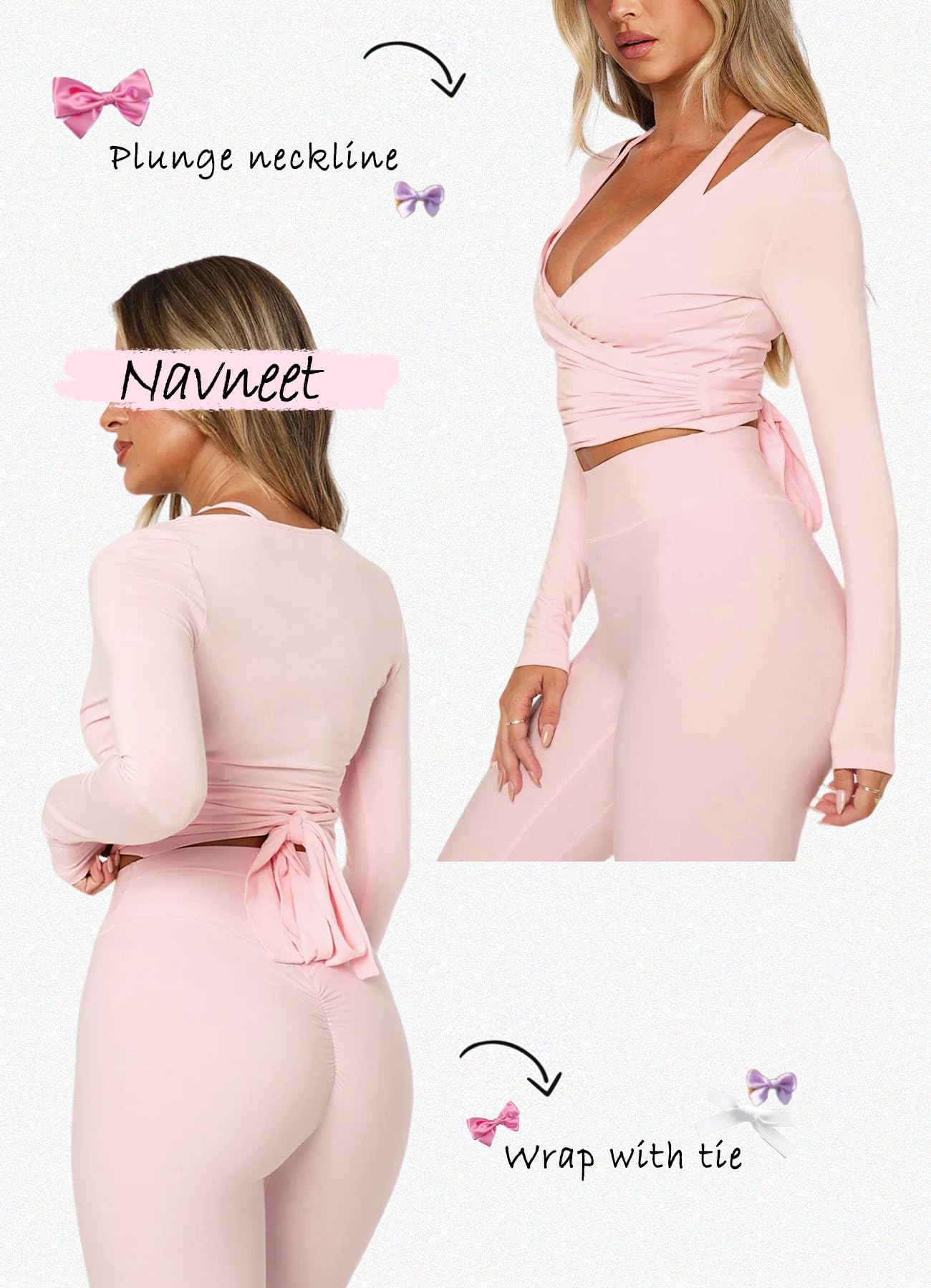 Navneet Women Long Sleeve Ballet Pilates Yoga Wrap Tie Front Tops Workout Gym Shirts Cardigan
