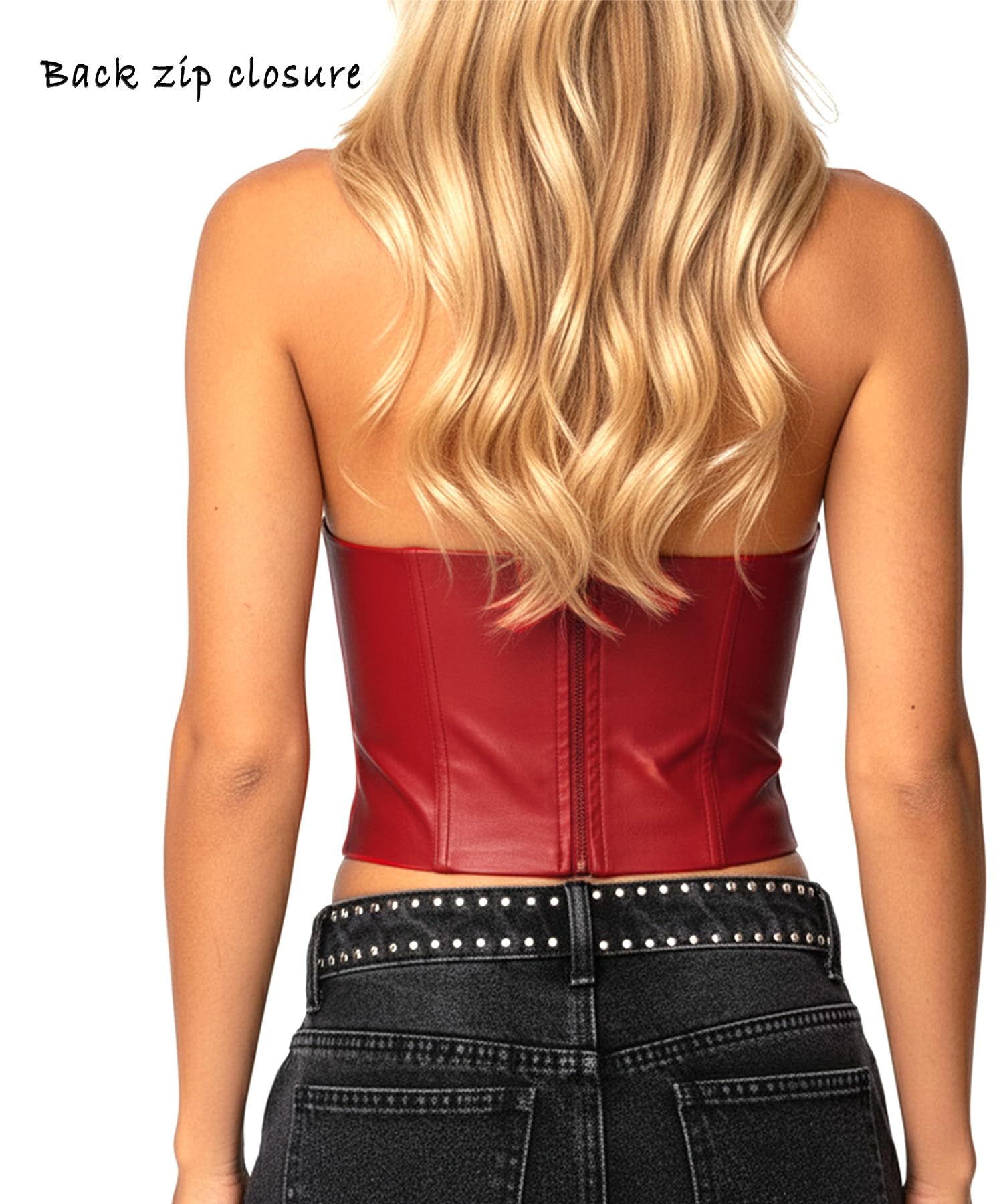 Navneet Women Sexy PU Leather Halter Crop Top Deep V Neck Backless Going Out Tank Top
