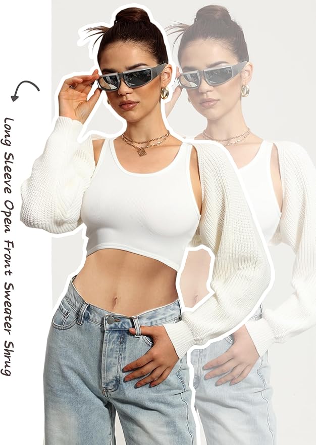 Navneet Women Knit Bolero Shoulder Shrug Sweater Long Sleeve Open Cropped Cardigan