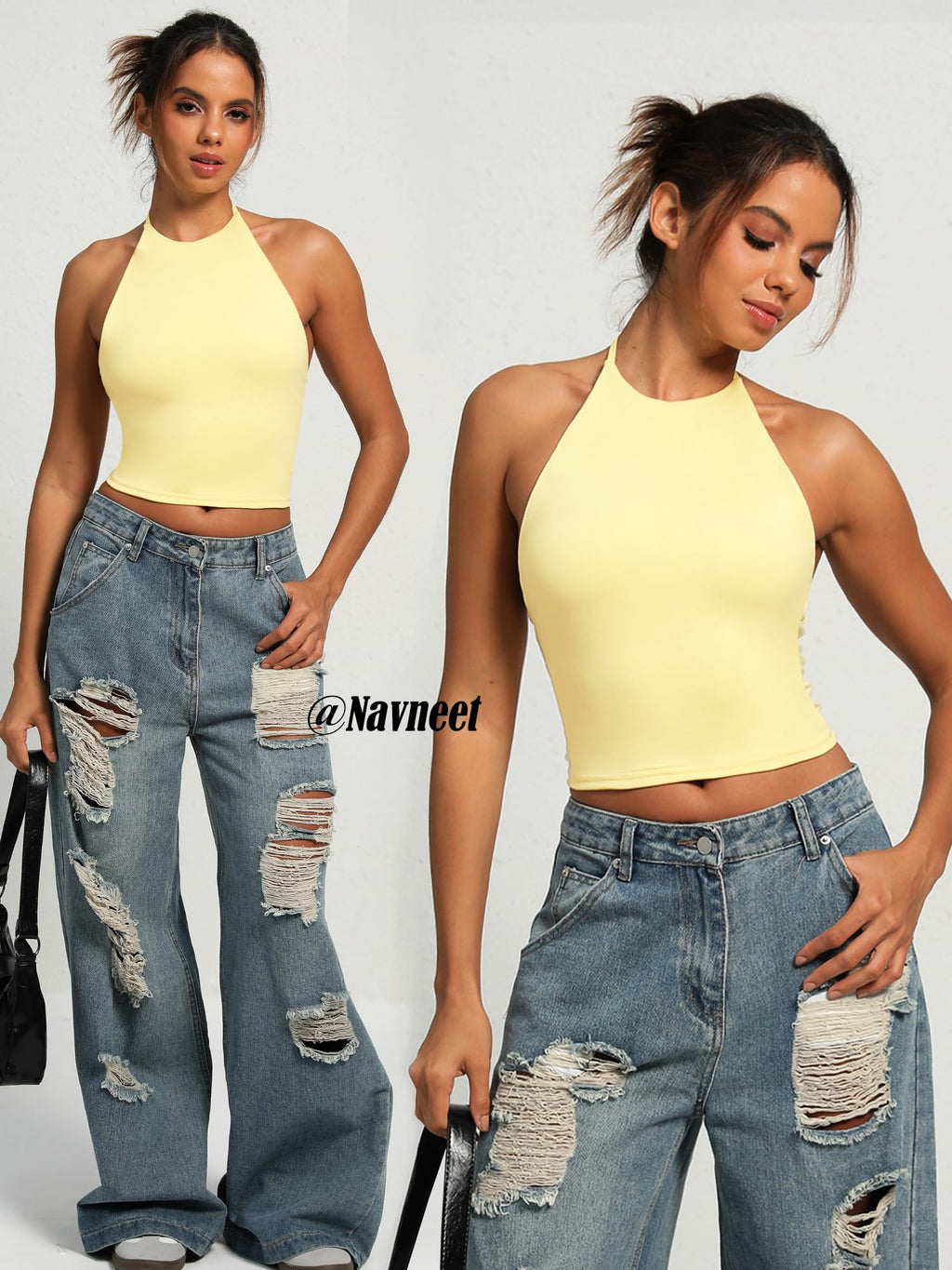 Navneet Women Y2K High Neck Tie Backless Halter Crop Top Open Back Sleeveless Going Out Tank Top