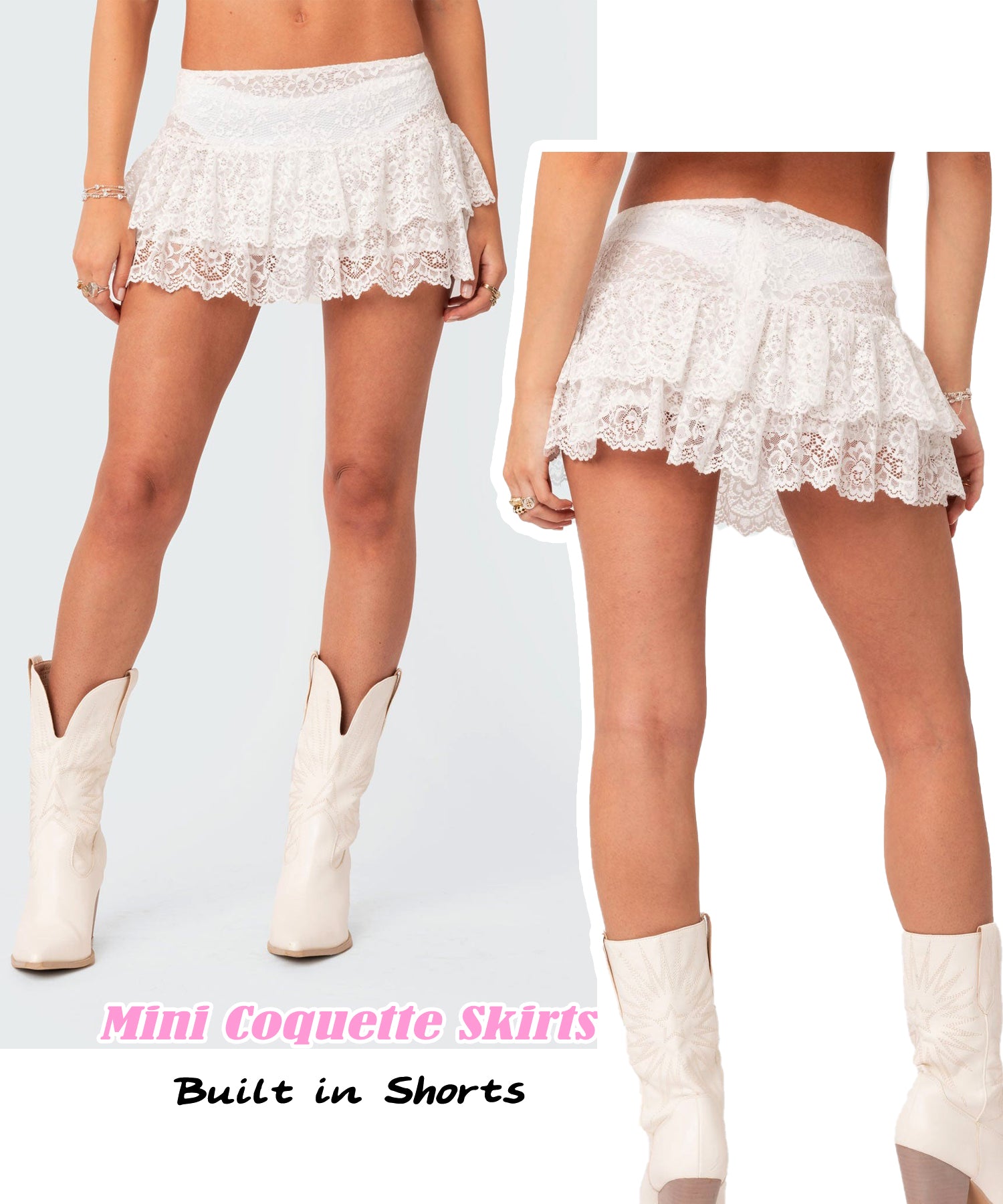 Navneet Women Sexy Y2K Sheer Lace Ruffle Mini Skirt Low Rise Mesh Ruffle Shorts Micro Skirt Coquette Going Out