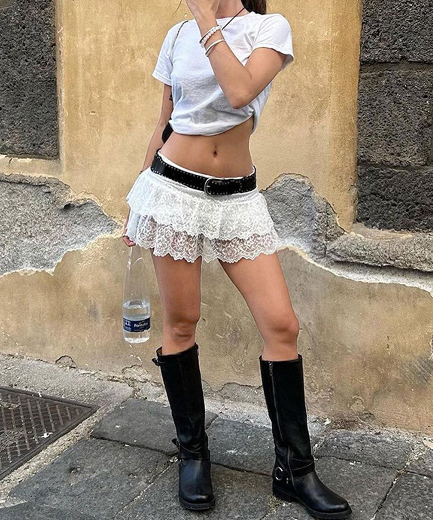 Navneet Women Sexy Y2K Sheer Lace Ruffle Mini Skirt Low Rise Mesh Ruffle Shorts Micro Skirt Coquette Going Out