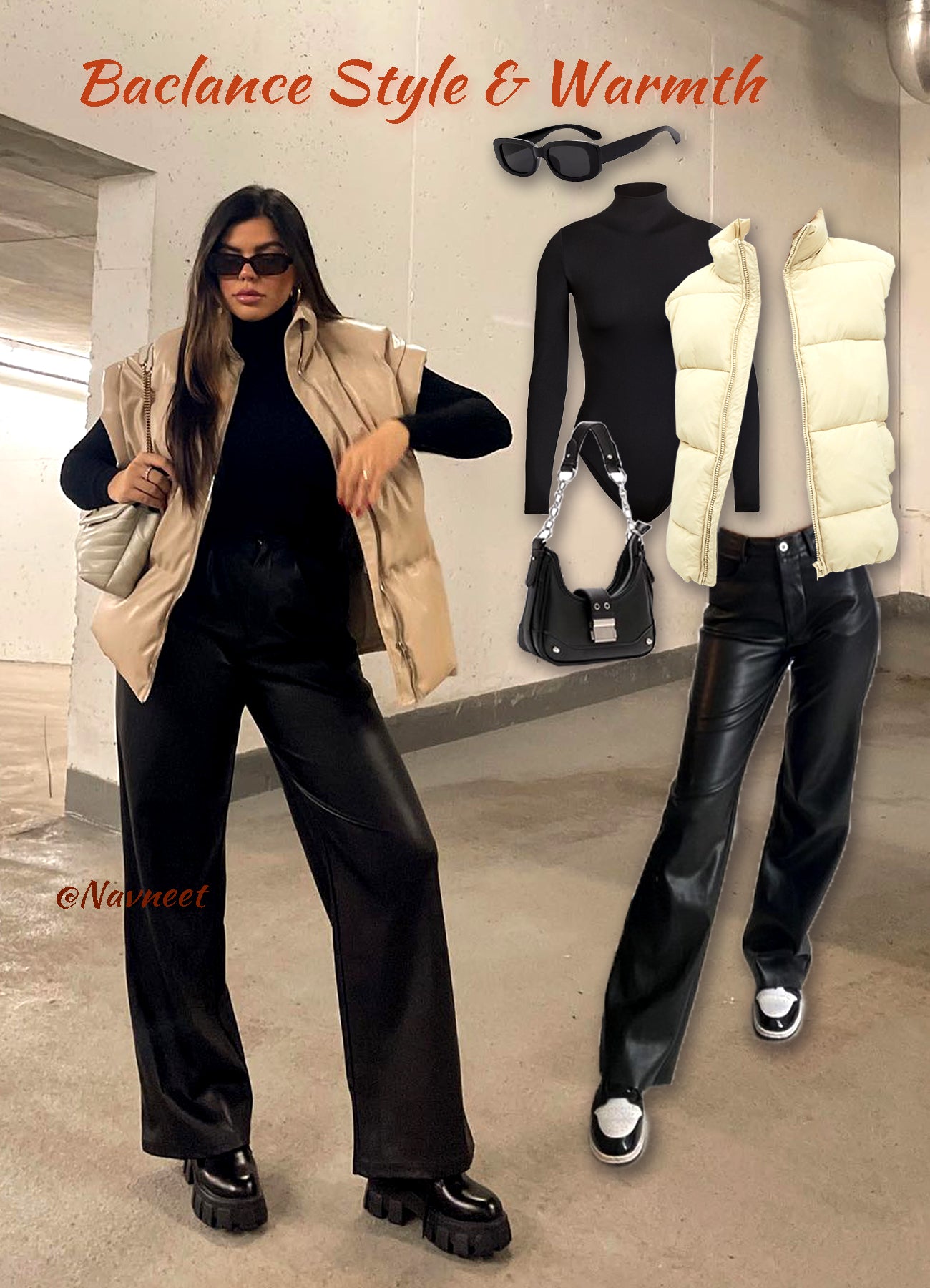 Navneet Women Faux Leather Pants PU High Waist Straight Leg Pant with Pockets Leather Leggings Bell Bottom Flare Pants