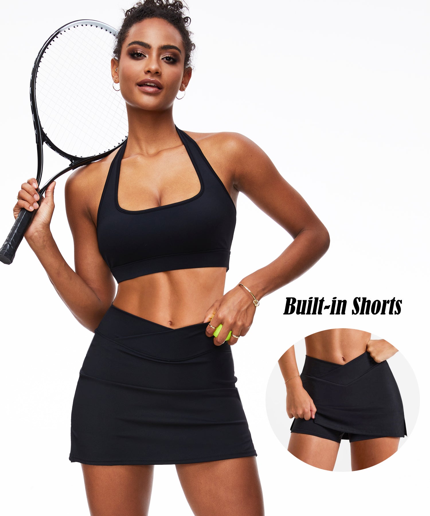 Navneet Women High Waisted Bodycon Golf Tennis Mini Skirt with Shorts Pickleball Workout Athletic Mini Skorts