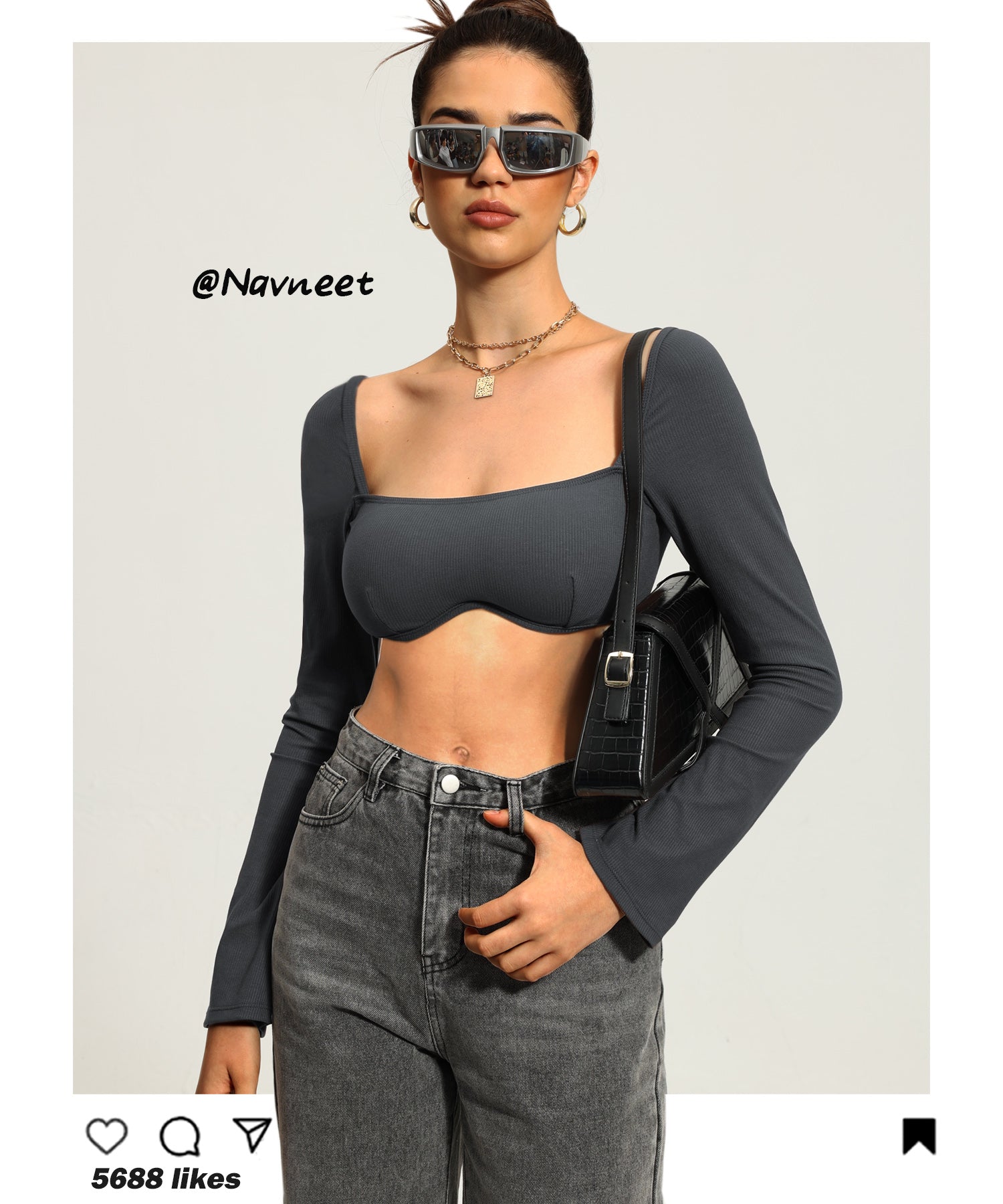 Navneet Women Long Sleeve Crop Tops Sexy Going Out Top Ribbed Corset Tops Square Neck Club Party Fall Tee Shirts
