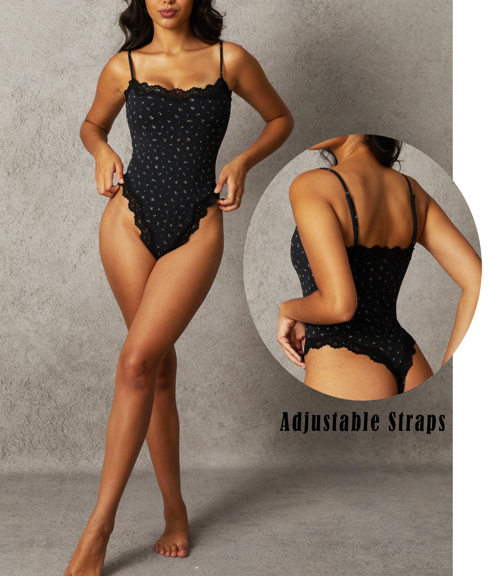 Navneet Women Sexy Lace Bodysuit Lace Trim High Cut Thong Spaghetti Strap Cami Bodysuit Going Out Tank Tops Body Suit