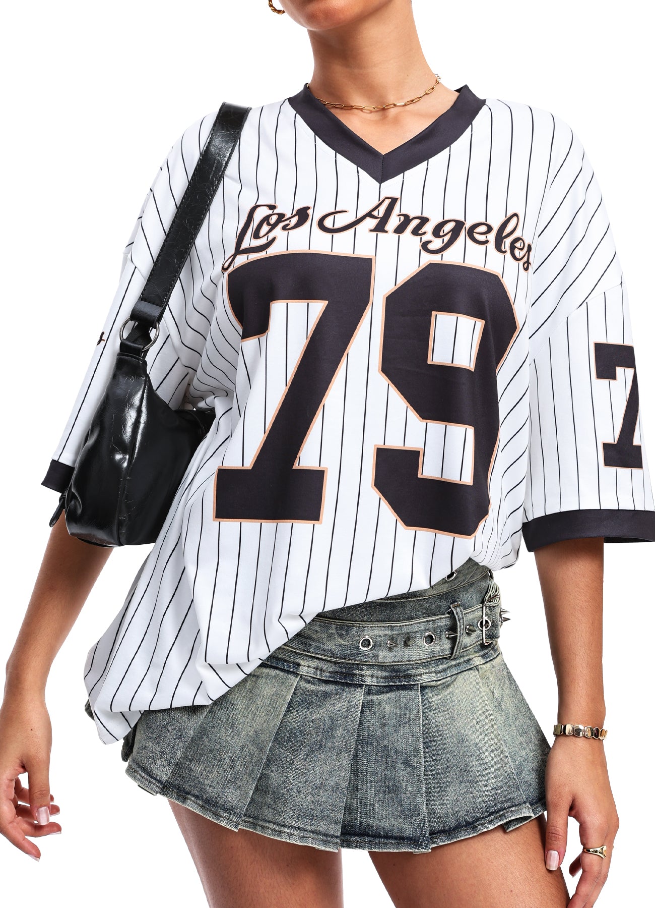 Navneet Y2K Jersey Shirts for Women Oversized Striped Number Graphic Baggy T Shirts Streetwear Tee Tops