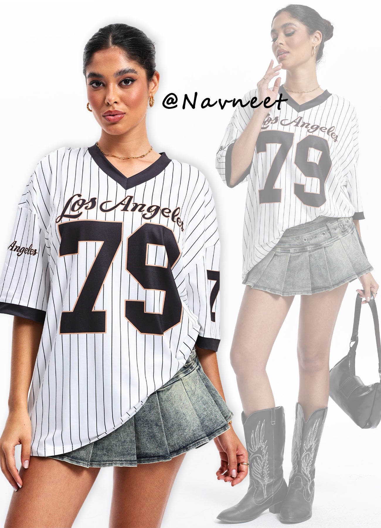 Navneet Y2K Jersey Shirts for Women Oversized Striped Number Graphic Baggy T Shirts Streetwear Tee Tops