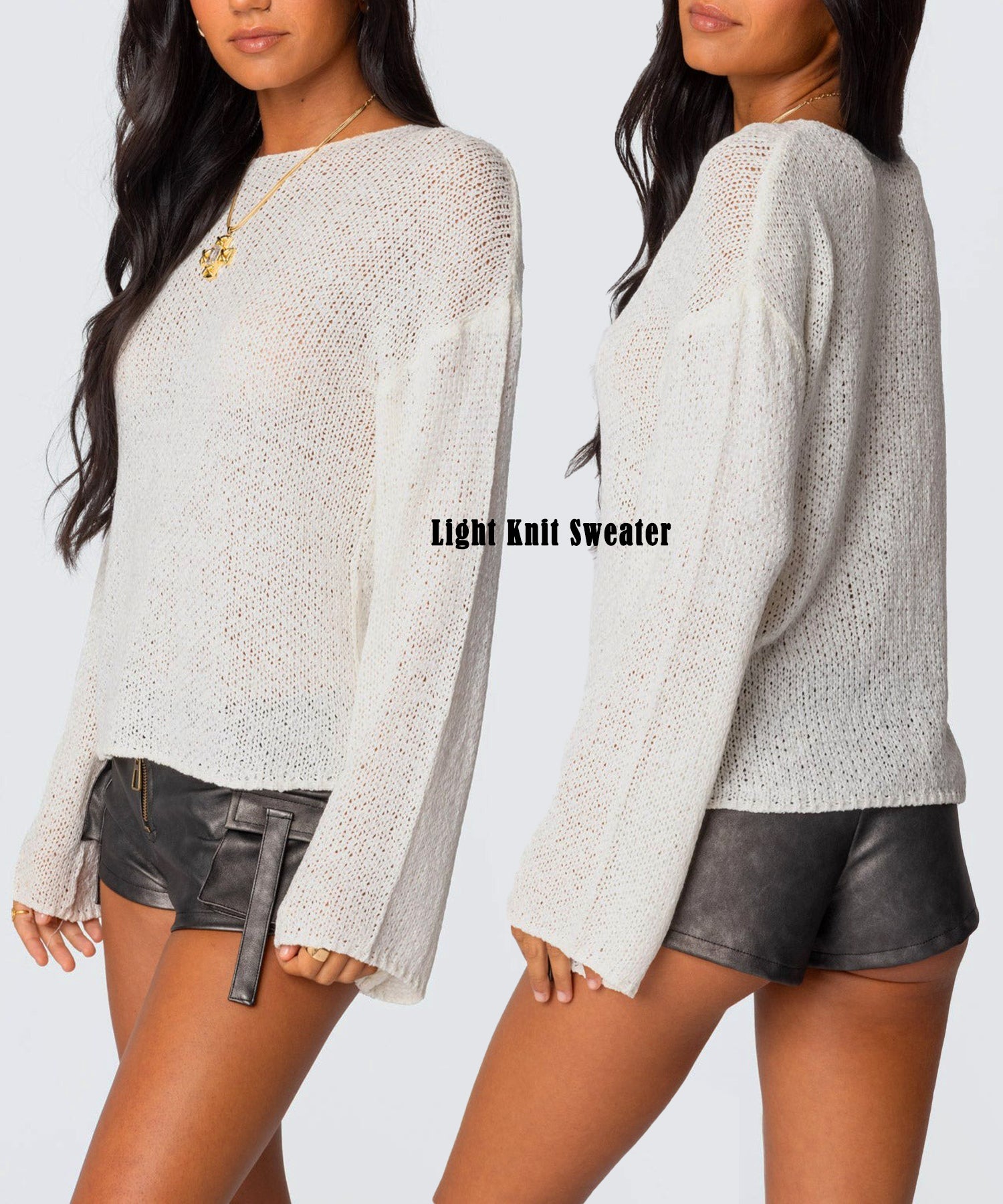 Navneet Women Boat Neck Long Sleeve Lightweight Sheer Sweater Pullover See Through Knit Poncho Top