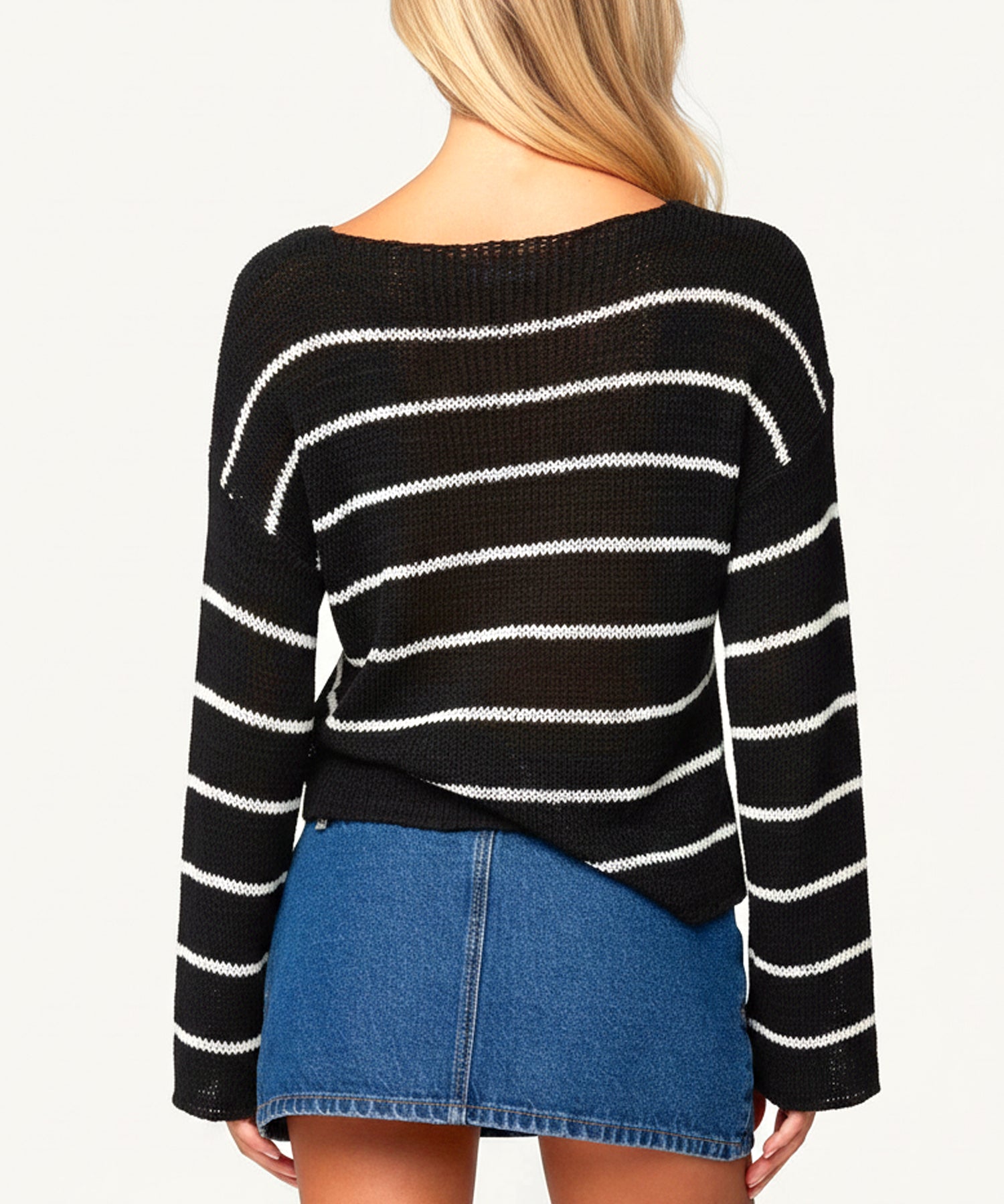 Navneet Women Boat Neck Long Sleeve Lightweight Sheer Sweater Pullover See Through Knit Poncho Top