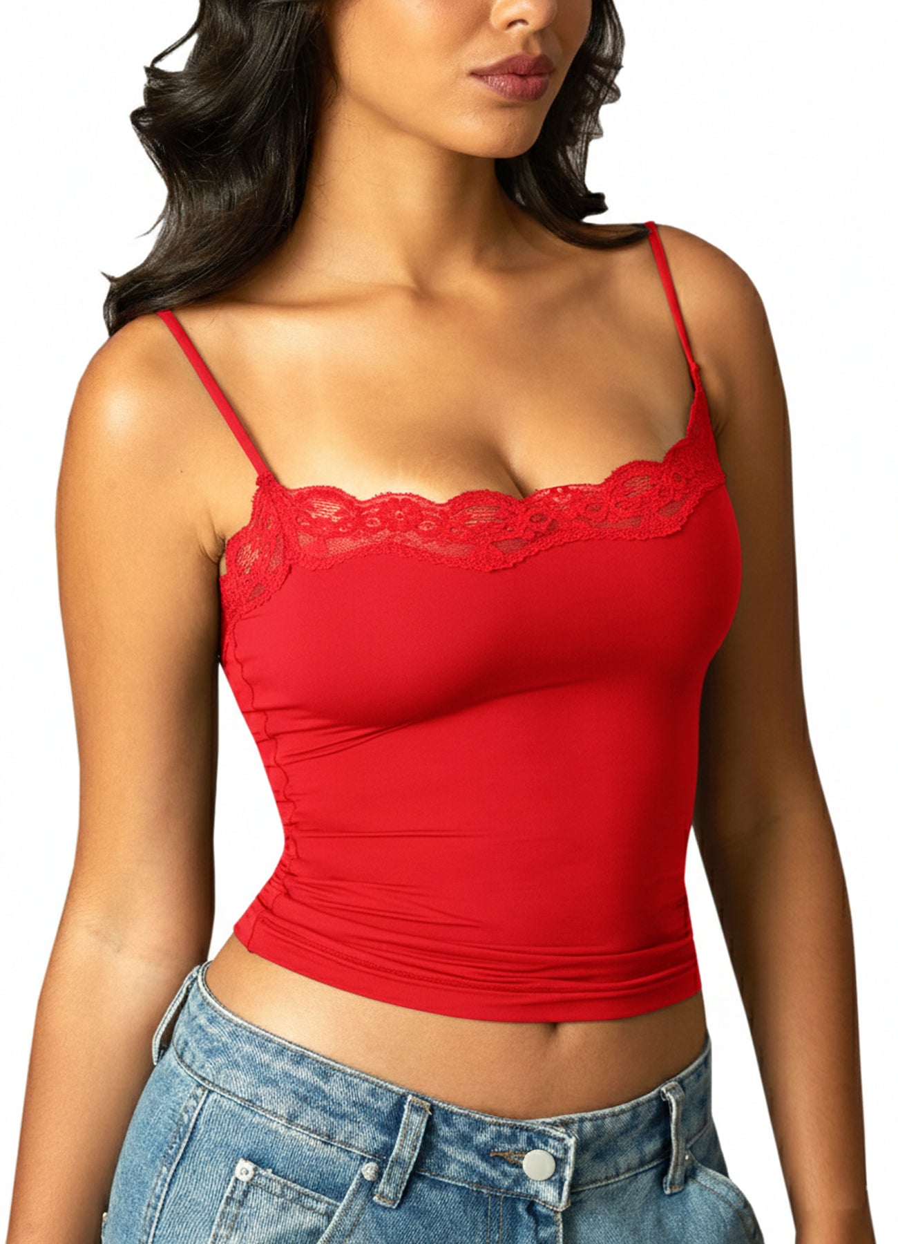 Navneet Women Sexy Lace Trim Spaghetti Strap Camisole Tank Top Y2K Going Out Crop Cami Top Date Night Rave Tops