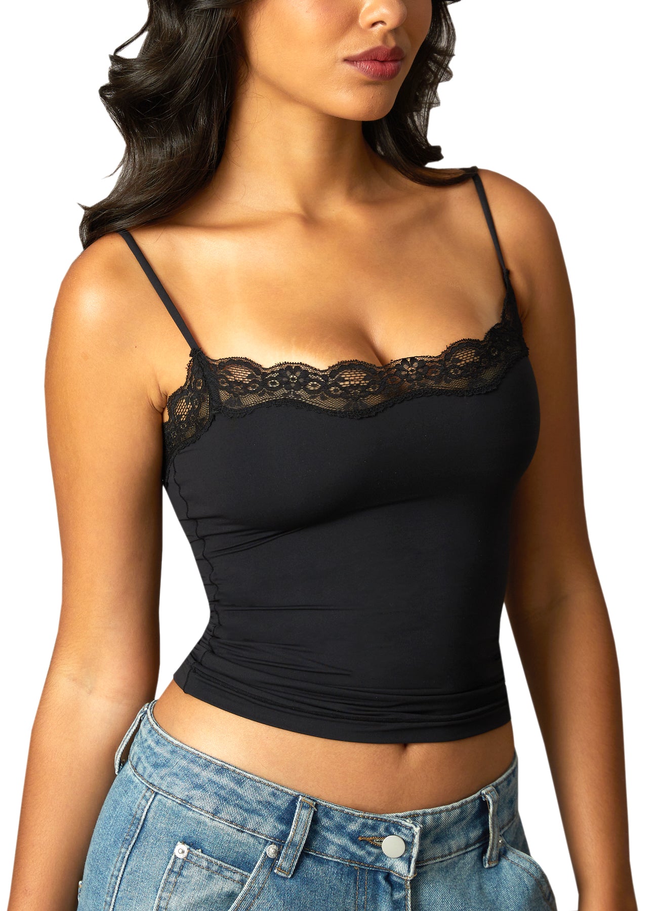 Navneet Women Sexy Lace Trim Spaghetti Strap Camisole Tank Top Y2K Going Out Crop Cami Top Date Night Rave Tops